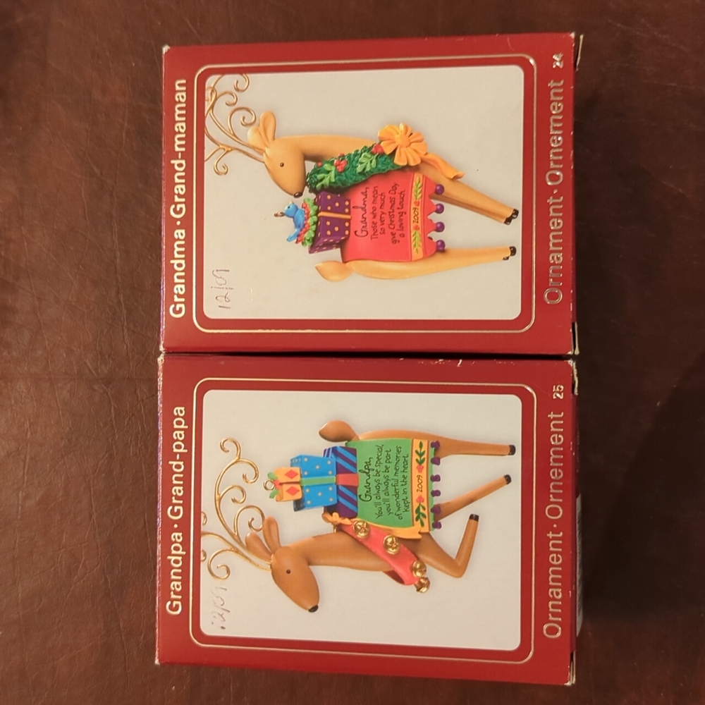 2009 Heirloom Grandma and Grandpa Reindeer ornaments.